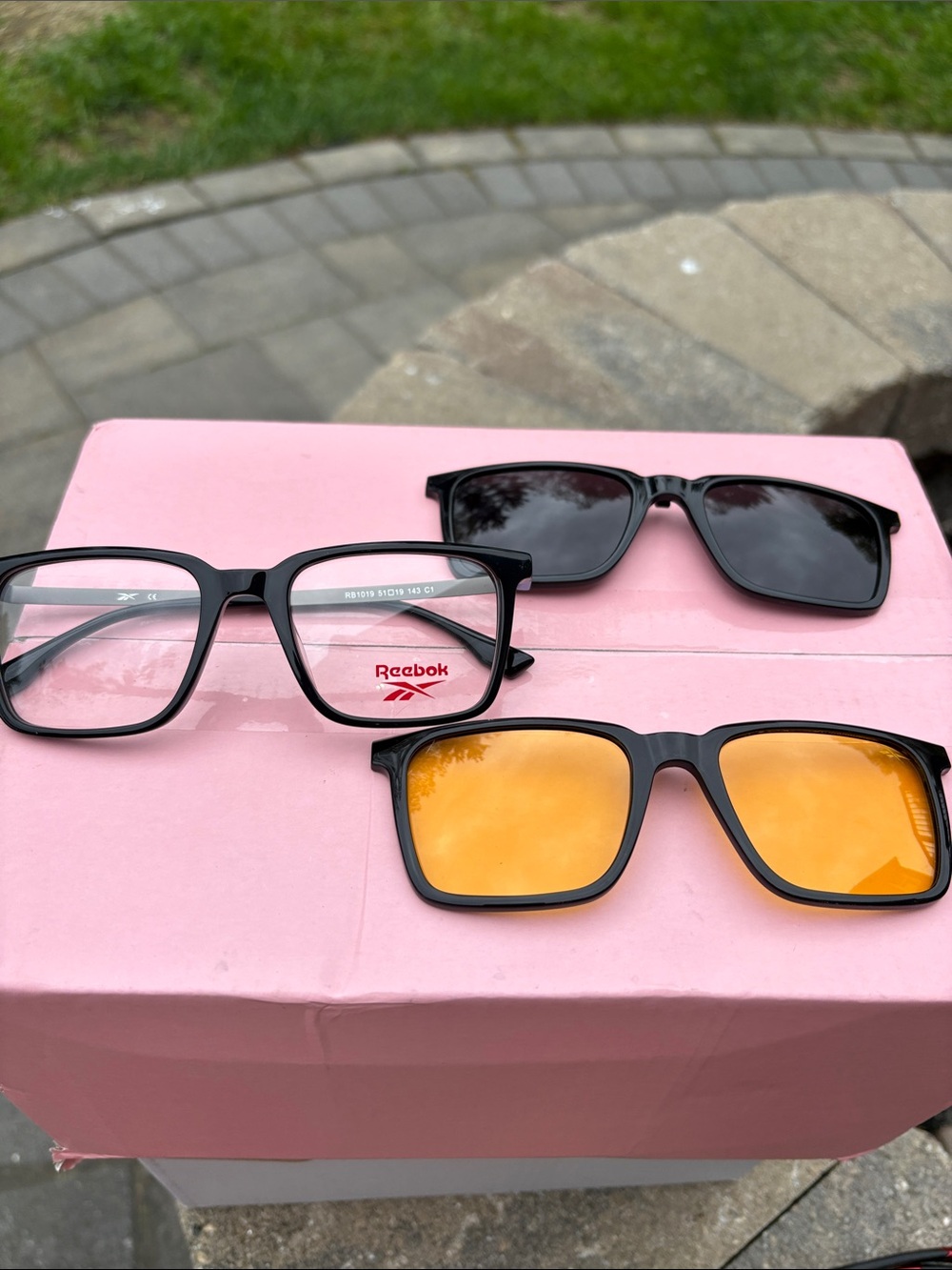 Reebok Black Glasses with Yellow-Orange Clip-On Lens